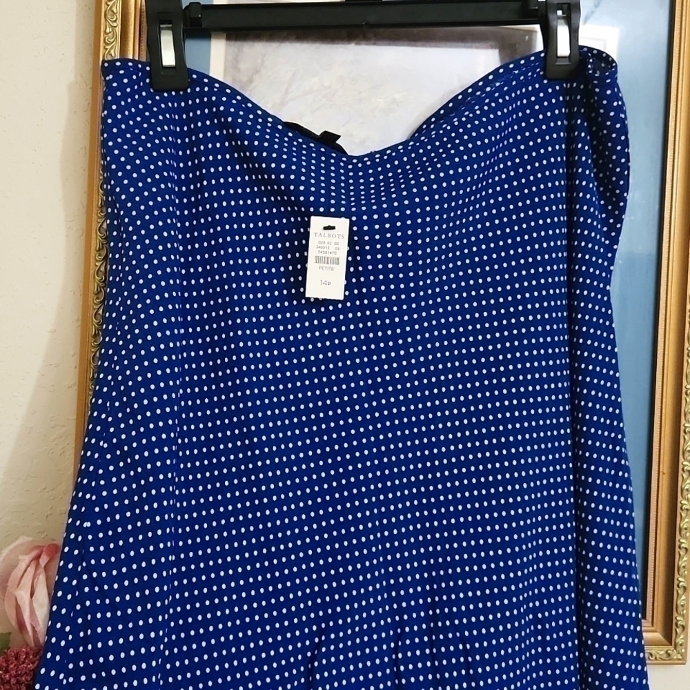 Talbots Polka-dot Flowy Skirt Summer Feminine Party Wedding 14 Formal Modest - Picture 3 of 7